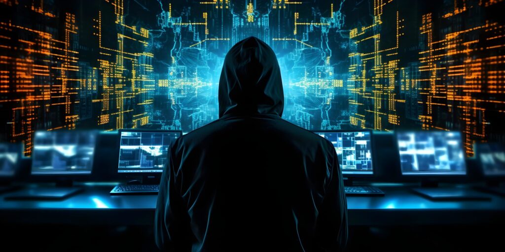 Person looking at computers