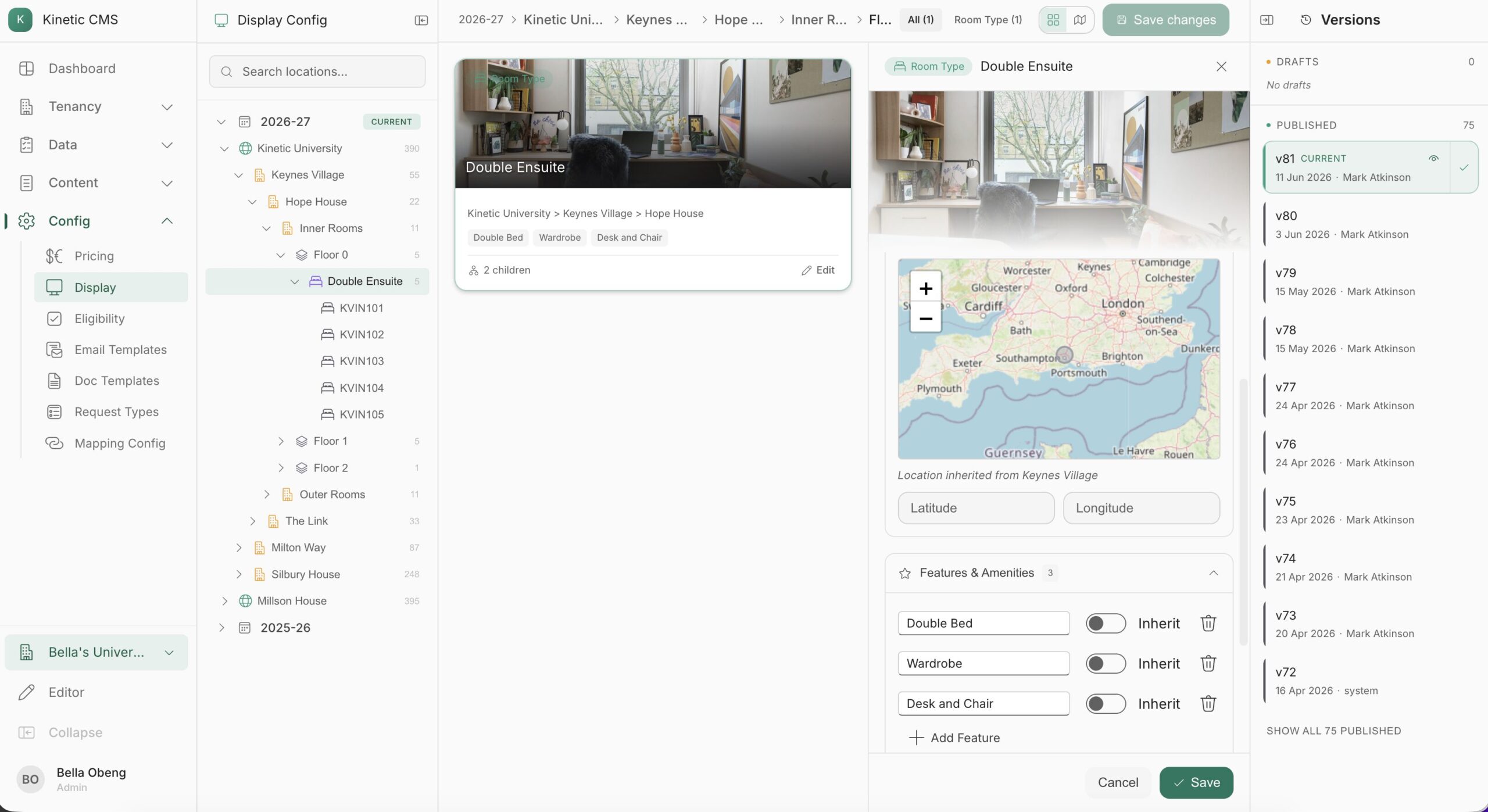 StudentWeb on Pulse display configuration — editing amenities, imagery and more